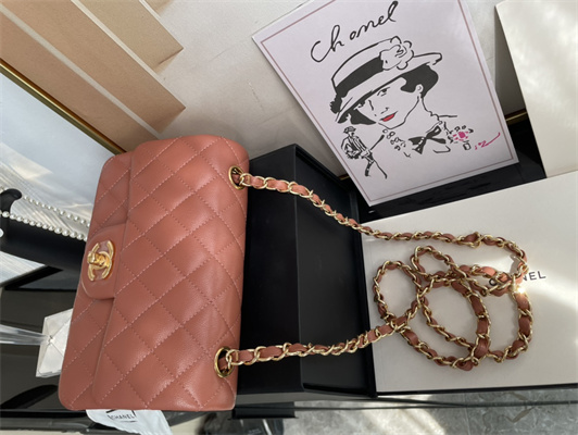 Cha.nel Mini Classic Flap Bag Grained Calfskin Gold Tone Metal Caramel 01116