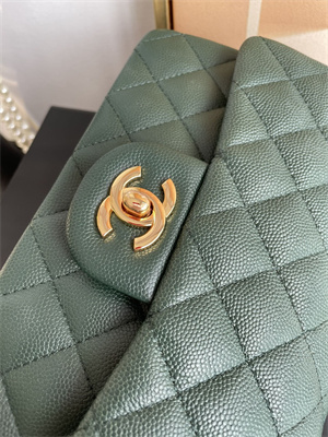 Cha.nel Mini Classic Flap Bag Grained Calfskin Gold Tone Metal Dk Green 01116