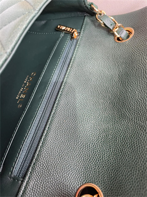 Cha.nel Mini Classic Flap Bag Grained Calfskin Gold Tone Metal Dk Green 01116