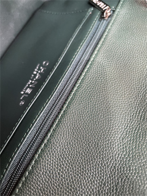 Cha.nel Mini Classic Flap Bag Grained Calfskin Silver Tone Metal Dk Green 01116