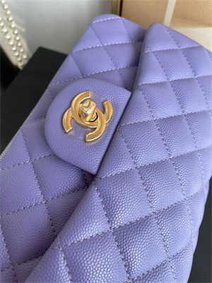Cha.nel Mini Classic Flap Bag Grained Calfskin Gold Tone Metal Purple 01116