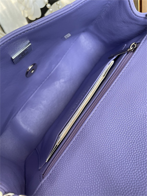 Cha.nel Mini Classic Flap Bag Grained Calfskin Silver Tone Metal Purple 01116