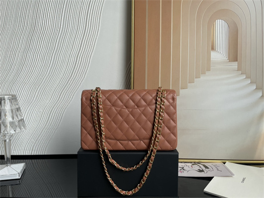 Cha.nel Medium Classic Flap Bag Grained Calfskin Gold Tone Metal Caramel 01112