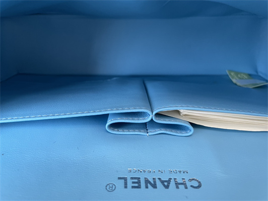 Cha.nel Medium Classic Flap Bag Lambskin Silver Tone Metal Blue 01112