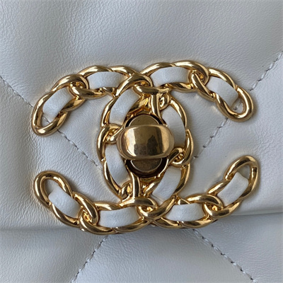 Cha.nel 19 Handbag Lambskin Gold Double C Metal White AS1160