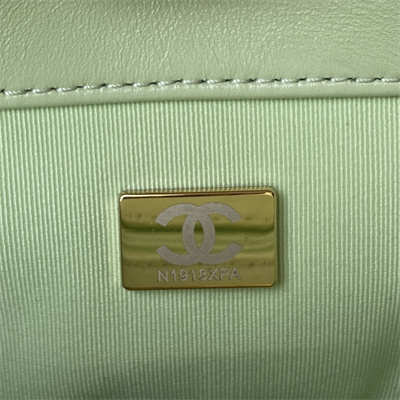 Cha.nel 19 Handbag Lambskin Gold Double C Metal Lt Green AS1160