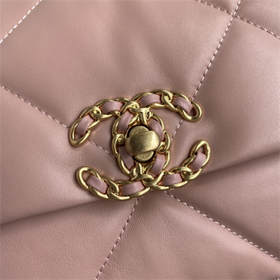 Cha.nel 19 Handbag Lambskin Gold Double C Metal Pink AS1160