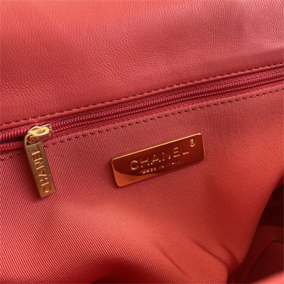 Cha.nel 19 Handbag Lambskin Gold Double C Metal Red AS1160