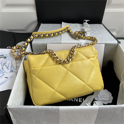 Cha.nel 19 Handbag Lambskin Gold Double C Metal Yellow AS1160