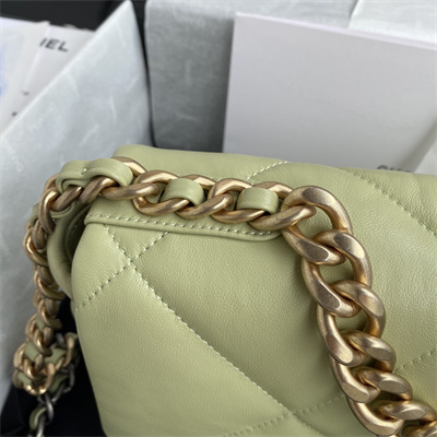 Cha.nel 19 Handbag Lambskin Gold Double C Metal Lt Green AS1160