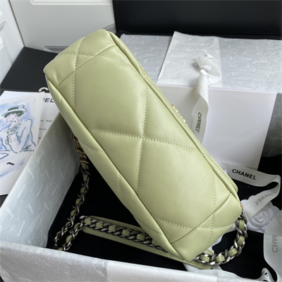 Cha.nel 19 Handbag Lambskin Gold Double C Metal Lt Green AS1160