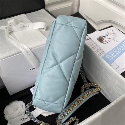 Cha.nel 19 Handbag Lambskin Silver Double C Metal Blue AS1160