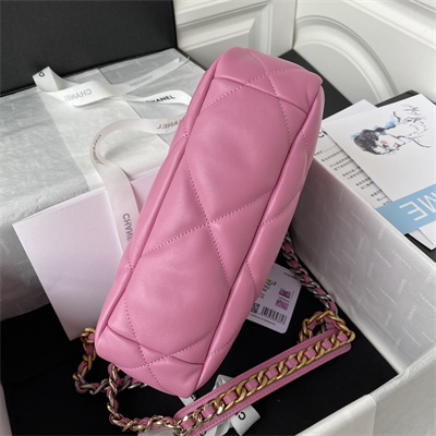 Cha.nel 19 Handbag Lambskin Silver Double C Metal Fuchsia Pink AS1160