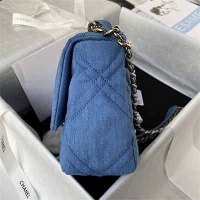 Ch*el 19 handbag denim silver double c metal as1160