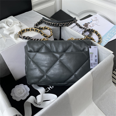 Ch*el 19 handbag lambskin gold double c metal dk grey as1160