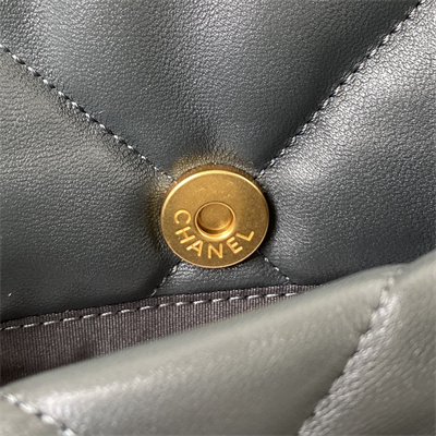 Ch*el 19 handbag lambskin gold double c metal dk grey as1160