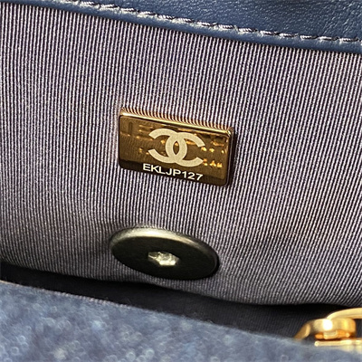 Ch*el 19 handbag dk denim silver double c metal as1160