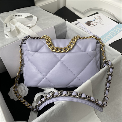 Ch*el 19 handbag lambskin gold double c metal lilac as1160