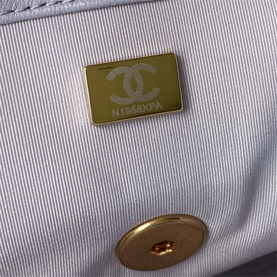 Ch*el 19 handbag lambskin gold double c metal lilac as1160