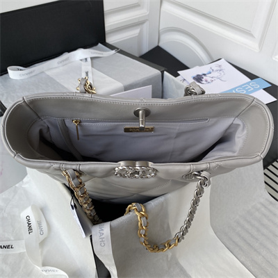 Cha.nel 19 Tote Bag Lambskin Grey AS3519