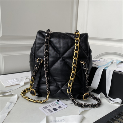 Cha.nel 19 Backpack Bag Lambskin Black AS4223