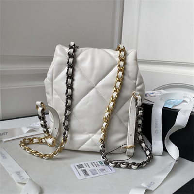 Cha.nel 19 Backpack Bag Lambskin White AS4223