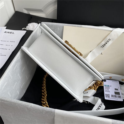 Cha.nel Small Leboy Bag Smooth Calfskin Aged Gold Metal White A67085