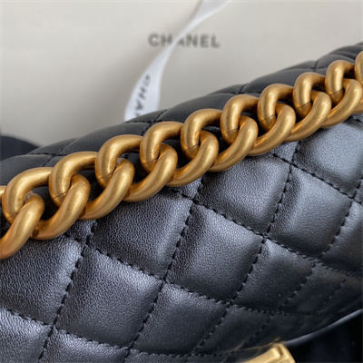 Cha.nel Small Leboy Bag Smooth Calfskin Aged Gold Metal Black A67085