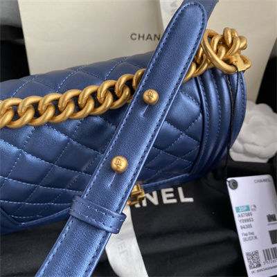 Cha.nel Small Leboy Bag Smooth Calfskin Aged Gold Metal Blue A67085