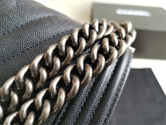 Cha.nel Small Leboy Bag Chevron Pattern Grained Calfskin Aged Silver Metal Black A67085