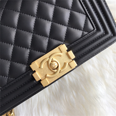 Cha.nel Small Leboy Bag Lambskin Aged Gold Metal Black A67085