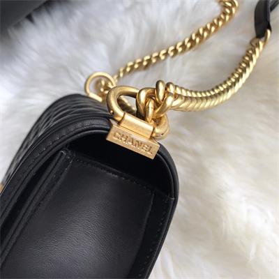 Cha.nel Small Leboy Bag Lambskin Aged Gold Metal Black A67085