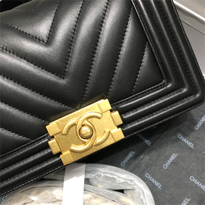 Cha.nel Small Leboy Bag Chevron Pattern Lambskin Aged Gold Metal Black A67085