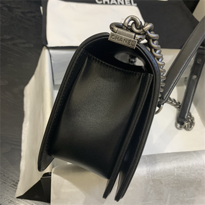 Cha.nel Medium Leboy Bag Lambskin Aged Silver Tone Metal Black A67086