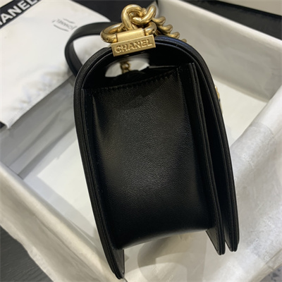 Cha.nel Medium Leboy Bag Lambskin Aged Gold Tone Metal Black A67086