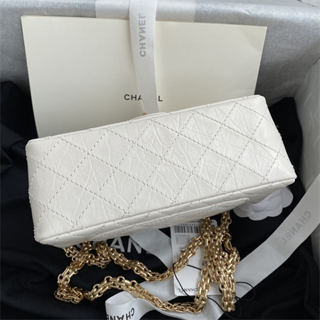 Cha.nel 2.55 Mini Handbag Aged Calfskin Gold Tone Metal White AS0874