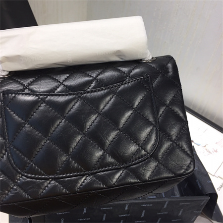 Cha.nel 2.55 Mini Handbag Aged Calfskin Silver Tone Metal Black AS0874