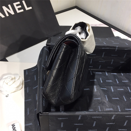 Cha.nel 2.55 Mini Handbag Aged Calfskin Silver Tone Metal Black AS0874