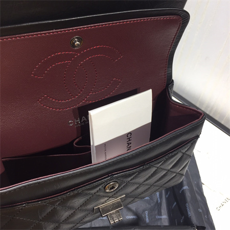 Cha.nel 2.55 Mini Handbag Aged Calfskin Silver Tone Metal Black AS0874