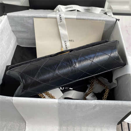 Cha.nel 2.55 Large Handbag Aged Calfskin Gold Tone Metal Black A37587