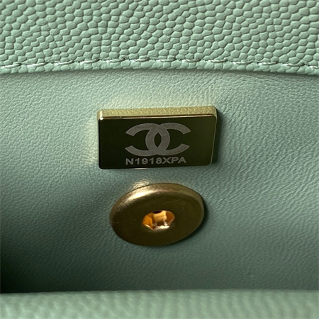 Cha.nel Mini Coco Handle Bag Grained Calfskin Aged Gold Metal Green AS2215
