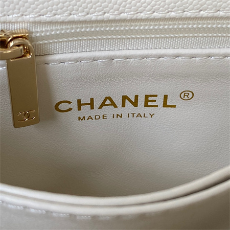 Cha.nel Mini Coco Handle Bag Grained Calfskin Lt Gold Metal White AS2215