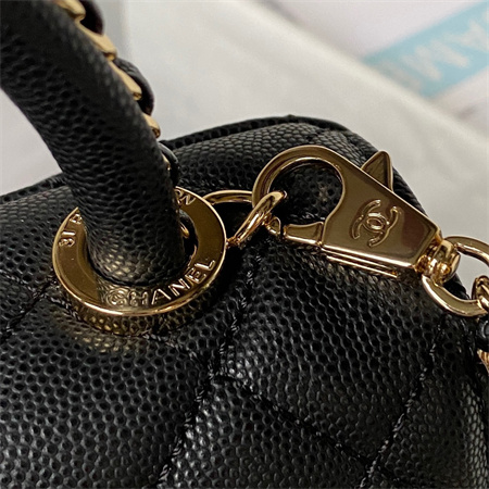 Cha.nel Mini Coco Handle Bag Grained Calfskin Lt Gold Metal Black AS2215