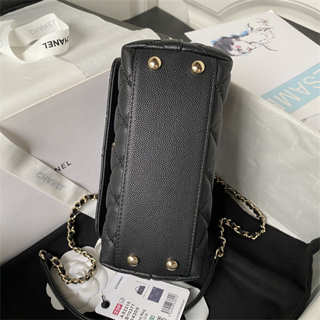 Cha.nel Mini Coco Handle Bag Grained Calfskin Lt Gold Metal Black AS2215