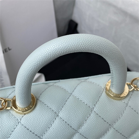 Cha.nel Mini Coco Handle Bag Grained Calfskin Lt Gold Metal Mint AS2215