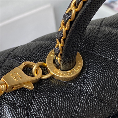 Cha.nel Small Coco Handle Bag Grained Calfskin Aged Gold Metal Black A92990