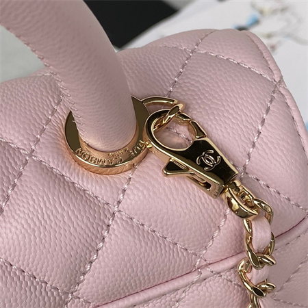 Cha.nel Small Coco Handle Bag Grained Calfskin Lt Gold Metal Pink A92990