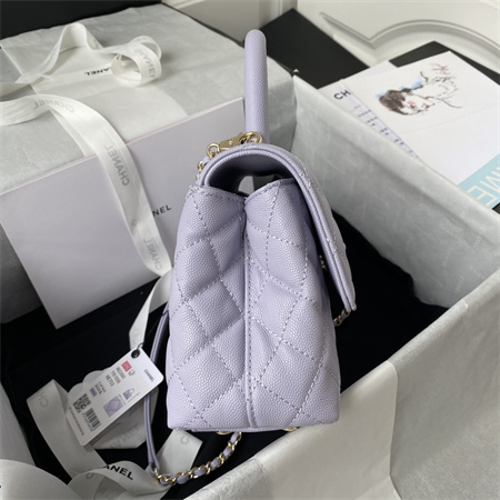 Cha.nel Small Coco Handle Bag Grained Calfskin Lt Gold Metal Lilac A92990