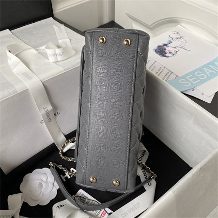 Cha.nel Small Coco Handle Bag Grained Calfskin Lt Gold Metal Grey A92990