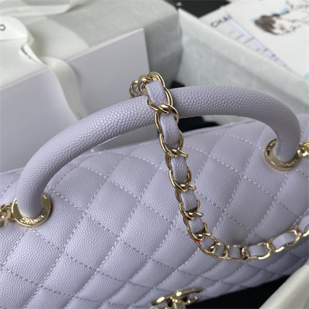 Cha.nel Large Coco Handle Bag Grained Calfskin Lt Gold Metal Lilac A92991